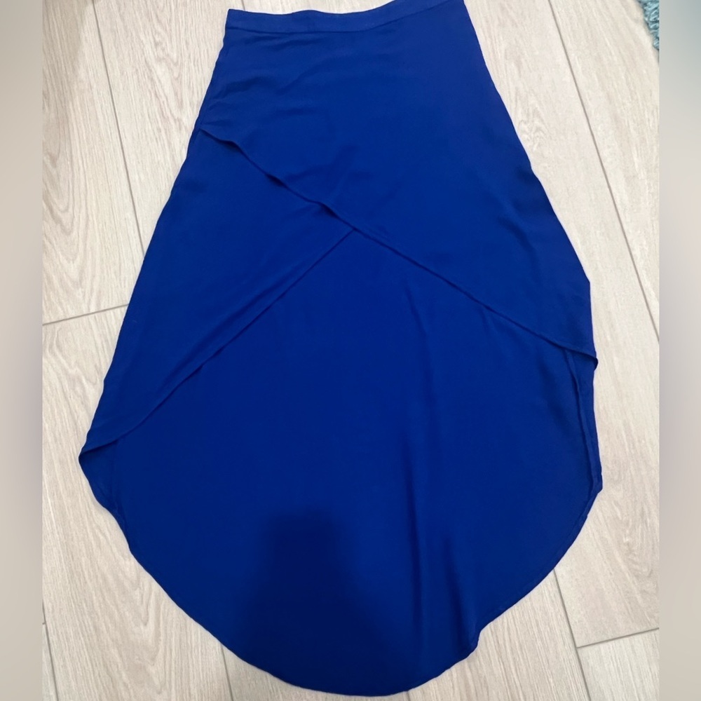 Cobalt Blue High-Low Asymmetrical Wrap Maxi Skirt for Casual Wear - Picture 6 of 9